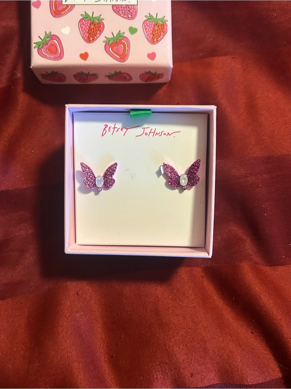 Betsey Johnson Pink Crystal Butterfly Stud Earrings